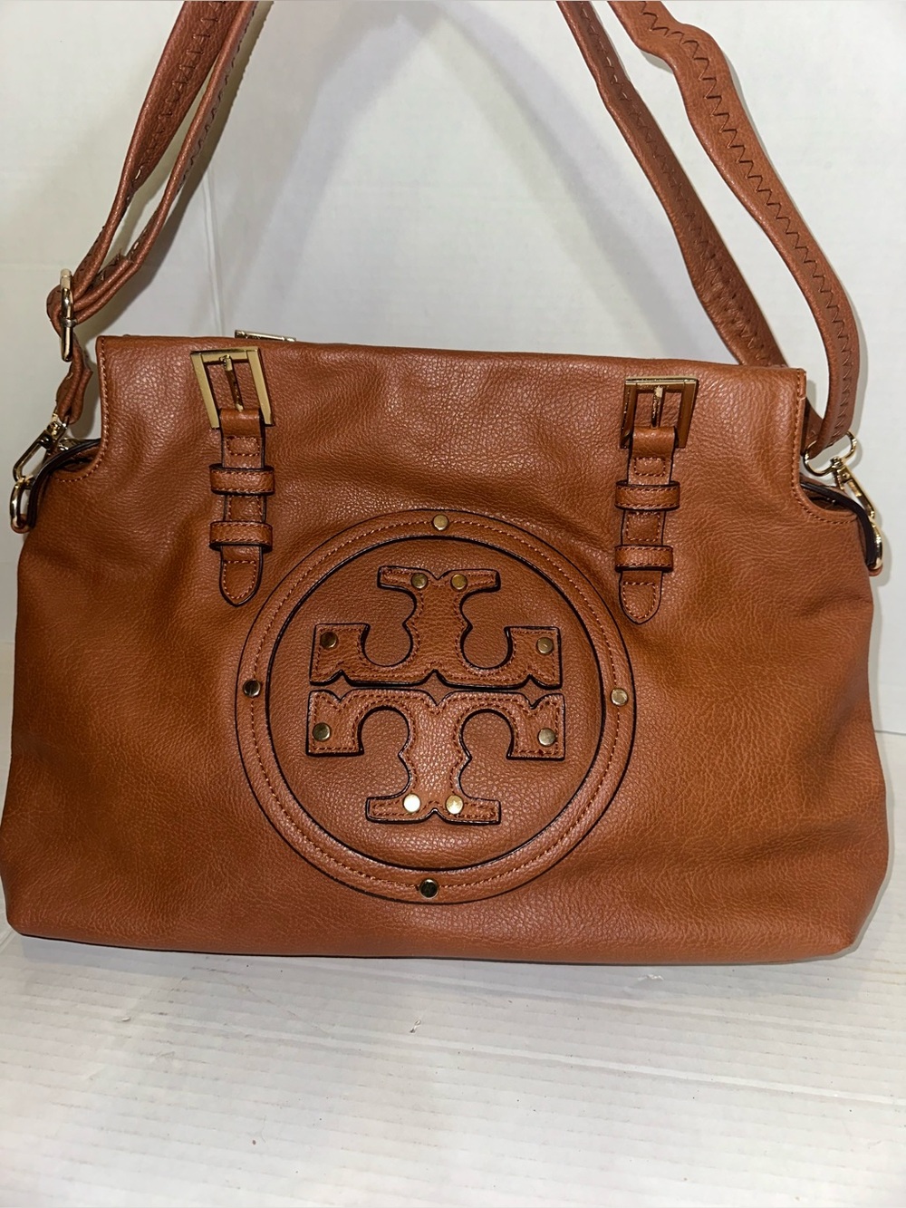 Tory Burch??? Chestnut Brown Pebble Large Bombe Tote Bag Purse